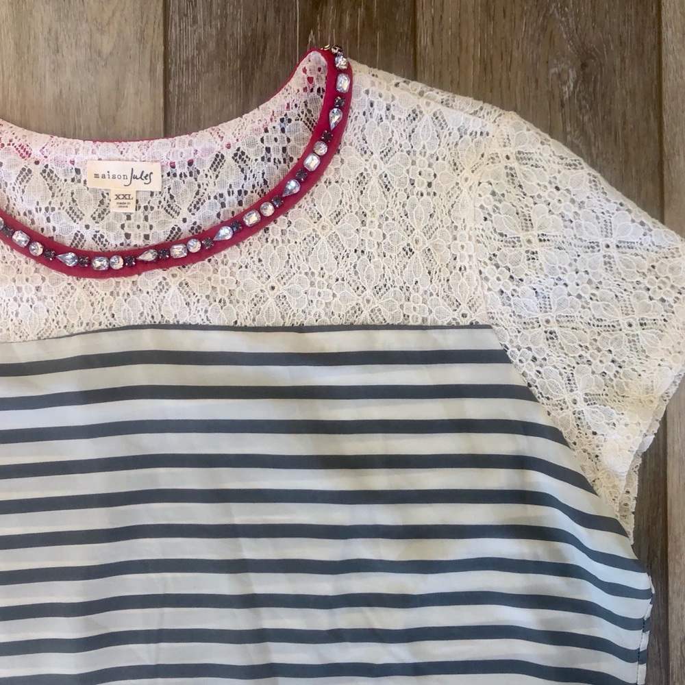 XXL Maison Jules Striped Blouse Shirt Rhinestone